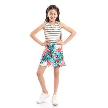 Buy Kady Bi-Tone Striped Cotton Girls Dress - Multicolour Teal in Egypt