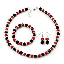 Buy M T Necklace And Bracelet And Earrings Of Black And Red Beads in Egypt