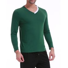 اشتري Fashion UK STOCK Autumn Casual Shirt Mens Slim Fit Long Sleeve V-neck T-shirt Pullover في مصر