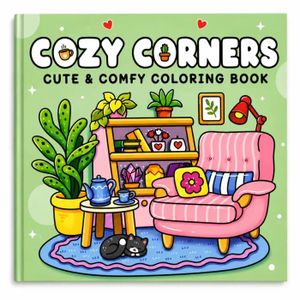 كتاب تلوين Cozy Corners - كتاب تلوين كيوت ومريح للكبار والمراهقين يحتوي على أكثر من 50 رسمة دافئة ومريحة للاسترخاء والإبداع