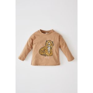 Defacto Knitted Long Sleeve T-Shirt - Beige