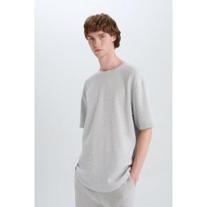 Defacto Man Crew Neck Boxy Fit Short Sleeve T-Shirt - Lt.Grey