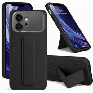 Magnetic car back cover made of soft silicone with a vertical stand and wrist strap for full protection, anti-fingerprint, for Honor 600 mobile (black)