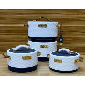 طقم تخزين طعام مكون من 3 قطع على الطراز الهندي - أبيض وكحلي