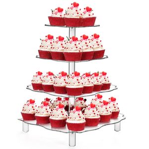 BEST MEDIA Acrylic Cupcake Tower Stand 4-Tier Square 30 cm Display Holder Clear Dessert and Pastry Tower with Rod Feet for 52 Cupcakes Perfect for Wedding Birthday Baby Shower and Party Events