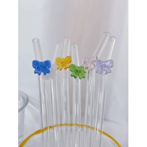4-piece glass straw set with bow-shaped cleaning brush