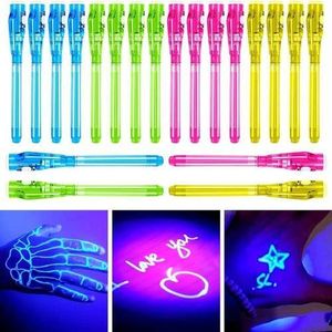 12 Magic Invisible Ink Pens with UV Light – Kids' Birthday Gifts – Secret Message Pens for Kids – Spy Pens – Best Birthday Gifts for Kids, Black Ink