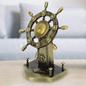  ديكور دفة سفينة بحرية بتصميم القراصنة، تمثال زينة منزلية بلون ذهبي عتيق مع قاعدة، إكسسوار بحري كلاسيكي 