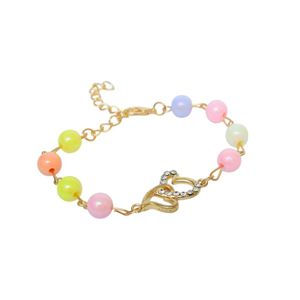 3Diamonds Stainless Steel Bracelet with Synthetic Pearl Cloves and 2 Hearts Pendent for Women - Multicolor