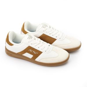 Activ Round Toe Shape Leather Flat Shoes - Copper & White