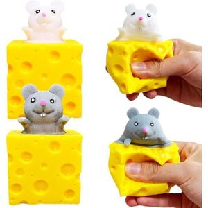 Cheese Mouse Squishy Squeeze Stress Ball (2 Pack) Fidget Cube Cheese Anxiety Relief Toys, Cute Squishy Toys, Sensory Fidget Toys, Stress Relief for Kids and Adults, Funny Squeeze Toys,Ball