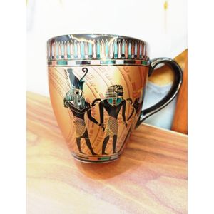 مج بتصميم زهور فرعونية تذكارات مصرية قديمة للنساء والرجال من مصر (3 ملوك - أسود ذهبي - 300 ملم)