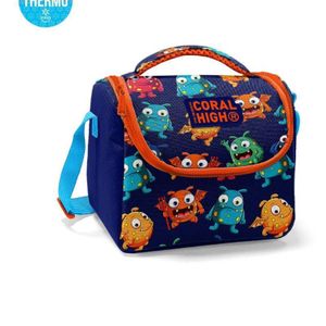 CORAL HIGH Kids Thermal Lunch Bag - Navy Blue Blue Monster Pattern