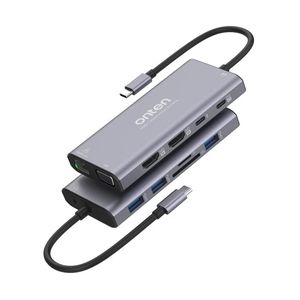 Onten otn-uc601 USB C Docking Station 12 in 1 Dual 4K HDMI Adapter, USB C HUB Dual Monitor for Windows 4KHDMI*2,100WPD SD/TF,USB3.0,USB C, Ethernet
