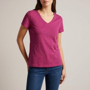 Women's plain V-neck t-shirt - Maroon