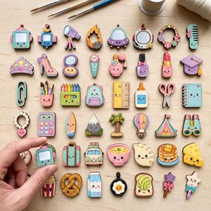 54 Pieces Mini Wooden Cut, Kawaii Laser Cut Mini Wooden Craft Kit for DIY Crafts Accessories Decoration Gift