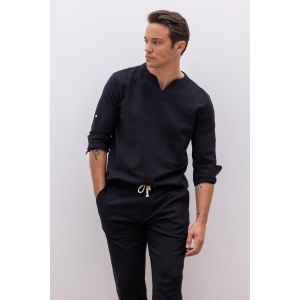 Defacto Man V Neck Regular Fit Long Sleeve Shirt - Black