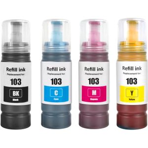 Go Inks جو انكس مجموعة من 4 زجاجات حبر لاستبدال ابسون 103 متوافقة/غير او اي ام لطابعات ايكو تانك، اسود، ازرق سيان، ارجواني ماجنتا، اصفر، 70 مل