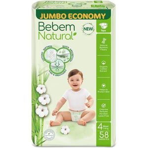 Bebem  Natural Baby Diapers Jumbo Pack Maxi Size 4 - 58 Pieces