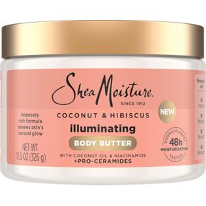 SheaMoisture Illuminating Body Butter with Coconut &amp Hibiscus, Niacinamide and Pro-Ceramides, Renewing Skin’s Natural Glow, 48H Moisturizing 11.5 oz