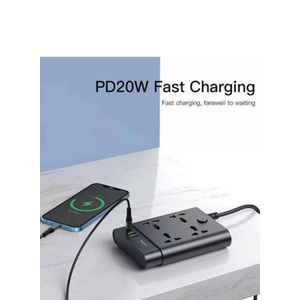 Yesido MC11 7-in-1 Power Strip 2m – 4 Universal Sockets, Type-C 20W, Dual USB QC 3.0, 2650W Max Power