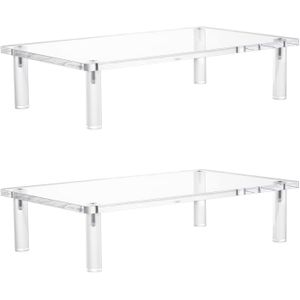 BEST MEDIA Pack of 2) Acrylic Monitor Stand - 10mm Thickness Clear Platform - 14.5''(L) x 9''(W) x 3.4''(H) Ergonomic Desktop Riser - for Laptop, Pc, Notebook, Printer, Computer, Flat Screen LCD TV