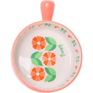 صينية خبز مستديرة من الخزف بمقبض - برتقالي وأبيض