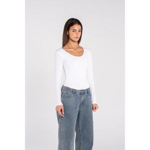 OUTDATED Cotton Wide Neck Long Sleeve Bodysuit - White