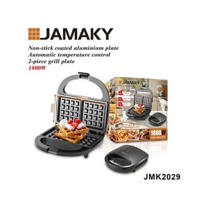 Jamaky ماكينة صنع الوافل، 1800 واط، الواح الومنيوم غير لاصقة، تحكم تلقائي في درجة الحرارة، 2 طبق شواء، اسود JMK2029