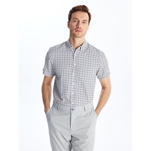Regular Fit Short Sleeve Plaid Poplin Men's Shirt