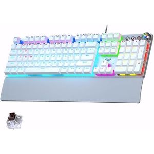 Aula كيبورد ألعاب ميكانيكي AUL A WIND F2088 كامل الحجم بمفاتيح Brown Switch - إضاءة رينبو ملونة، تخطيط عربي وإنجليزي، تقنية Anti-Ghosting، اتصال USB سلكي، لون أبيض