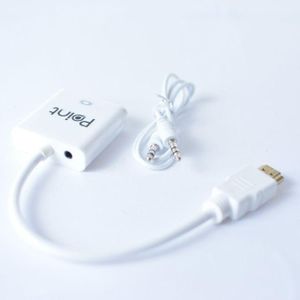 Point HDMI To VGA 15 Pin Adapter + Sound Cable HDMI Male To VGA Female with Aux for Sound Output 1080P HD Converter Adapter For PC, Desktops and Laptops - White