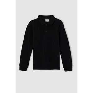 Defacto Knitted Long Sleeve Polo T-Shirt - Black