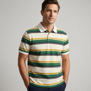 Men's Pica Striped Polo - Beige*Green