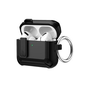 جراب حماية للسماعات، متوافق مع AirPods 4 With Lock Lid، من TPU، متوافق مع الشحن اللاسلكي، حماية ماصة للصدمات - أسود