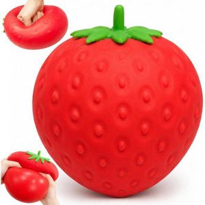 Jumbo Fruit and Vegetable Squishy Set, Soft Doughy Squeeze Figures, Pineapple Carrot Tomato Corn Designs, Slow-Rising Novelty Desk Decor, Party Favors and Gifts (Strawberry)
