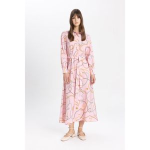 Defacto Woman Shirt Long Sleeve Woven Dress - Pink