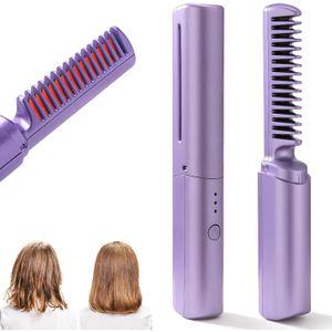 Portable Straightening Brush for Travel, Hot Comb Hair Straightener for All Hair Types