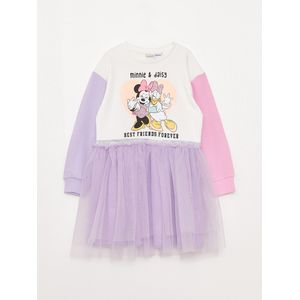 LC Waikiki Crew Neck Minnie Mouse And Daisy Duck Printed Long Sleeve Girls Dress