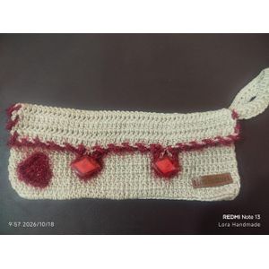 Lora Handmade Handmade (crocheted) clutch bag made from the finest imported cotton yarn - 12 cm x 28 cm - (Burgundy * Coffee) - Women's handmade crochet clutch