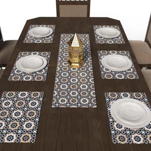 Art Mood HOME Islamic Unique Kai Placemats Set 6 Pieces of Placemats and Runner In a Wide Range Of Colors Canvas 45x30 and 35x140