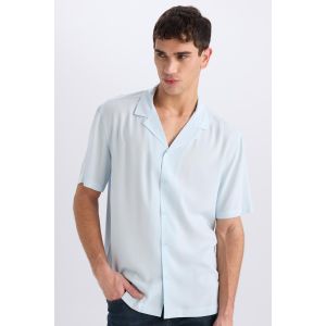 Defacto Man Apache Neck Regular Fit Short Sleeve Shirt - Lt.Blue