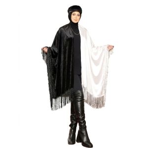شال نسائي فاخر بلونين White * Black مع تفاصيل تassel، مثالية للمناسبات الرسمية واليومية، تصميم أنيق وواسع يناسب جميع الأحجام