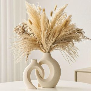 مجموعة من 2 مزهرية بيضاء، مزهريات فريدة ذات تصميم حديث لتزيين المنزل