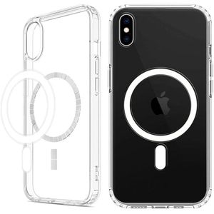 جراب   الهجين والنحيف والمزود بمغناطيس وإطار سيليكون مقاوم للصدمات لهاتف iPhone X/XS – متوافق مع MagSafe، شفاف