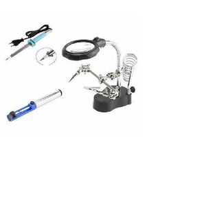 Soldering Iron Holder Kit And Magnifying Glass With Jute Iron And Tin Extractor