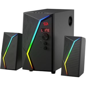 Redragon مكبر صوت للألعاب 2.1 قناة بإضاءة خلفية ار جي بي ديناميكية مع وضع معادل الصوت مع مدخل بلوتوث FM-USB-SD-AUX ، لون أسود، GS520-PRO