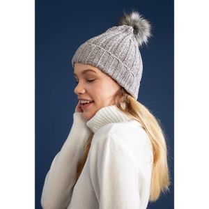 Defacto Women's Chenille Pompom Knit Beanie