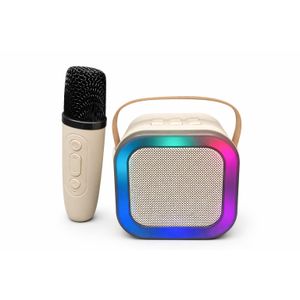 Bdt سماعة بلوتوث محمولة مع ميكروفون لاسلكي وإضاءة RGB – لون بيج