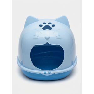 Baba Meow Cat Enclosed Hooded Bed with Removable Tray, for Domestic Shorthair, Longhair and Persian, Paw Print Ventilation and Soft Cushion, Blue